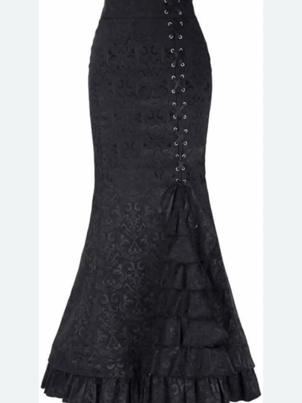 Black Lace-Up Mermaid Maxi Skirt
